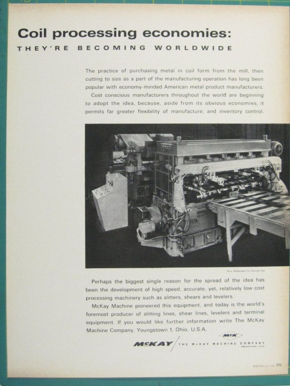 Print Ad Coil Processing Economies McKay Machine Co 1964 Industrial Machinery